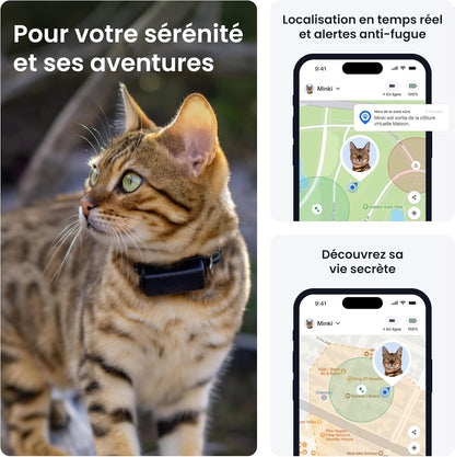 – Mini Collier GPS Chat Connecté – Traceur GPS Chat Le plus Léger Avec Localisation En Direct, Territoire & Activité | Collier De Sécurité Inclus | Abonnement Requis (Bleu Foncé)