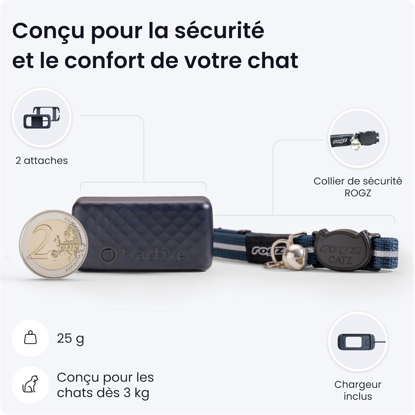 – Mini Collier GPS Chat Connecté – Traceur GPS Chat Le plus Léger Avec Localisation En Direct, Territoire & Activité | Collier De Sécurité Inclus | Abonnement Requis (Bleu Foncé)