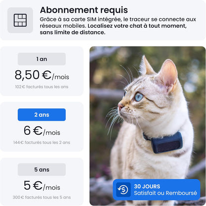 – Mini Collier GPS Chat Connecté – Traceur GPS Chat Le plus Léger Avec Localisation En Direct, Territoire & Activité | Collier De Sécurité Inclus | Abonnement Requis (Bleu Foncé)