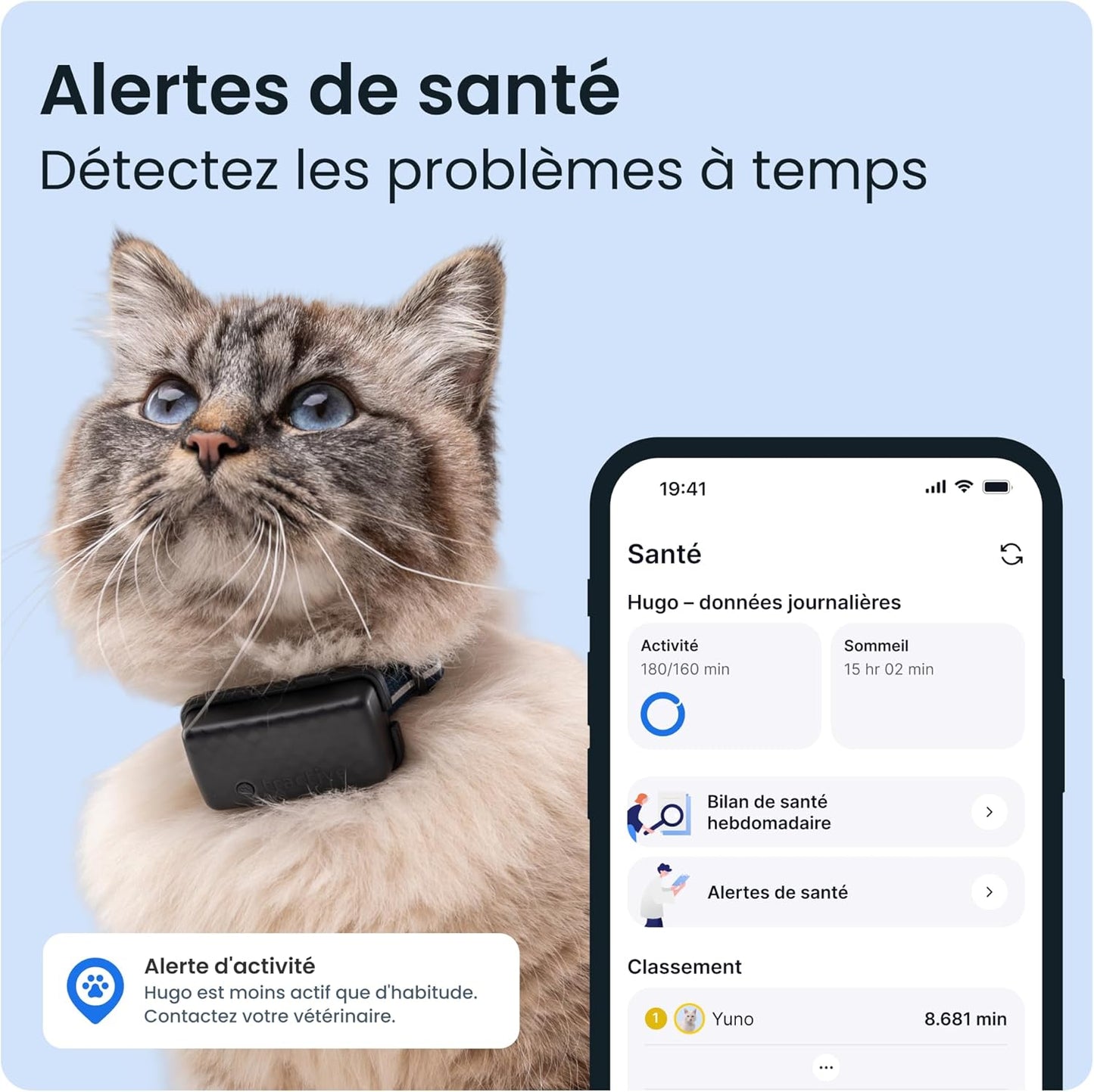 – Mini Collier GPS Chat Connecté – Traceur GPS Chat Le plus Léger Avec Localisation En Direct, Territoire & Activité | Collier De Sécurité Inclus | Abonnement Requis (Bleu Foncé)